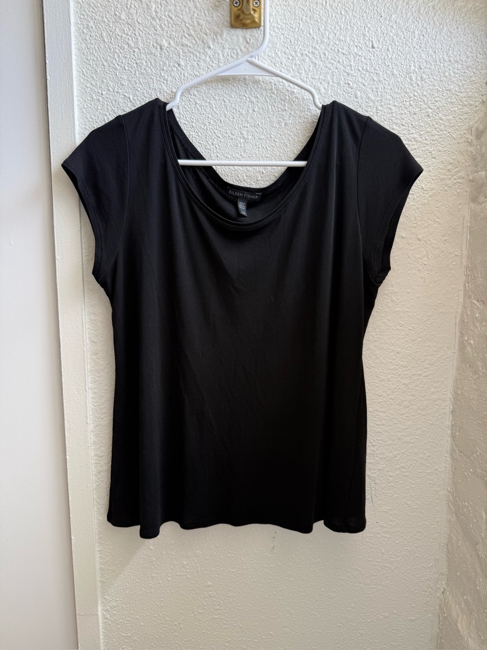 Eileen Fisher, black silk, short sleeve T-shirt. L